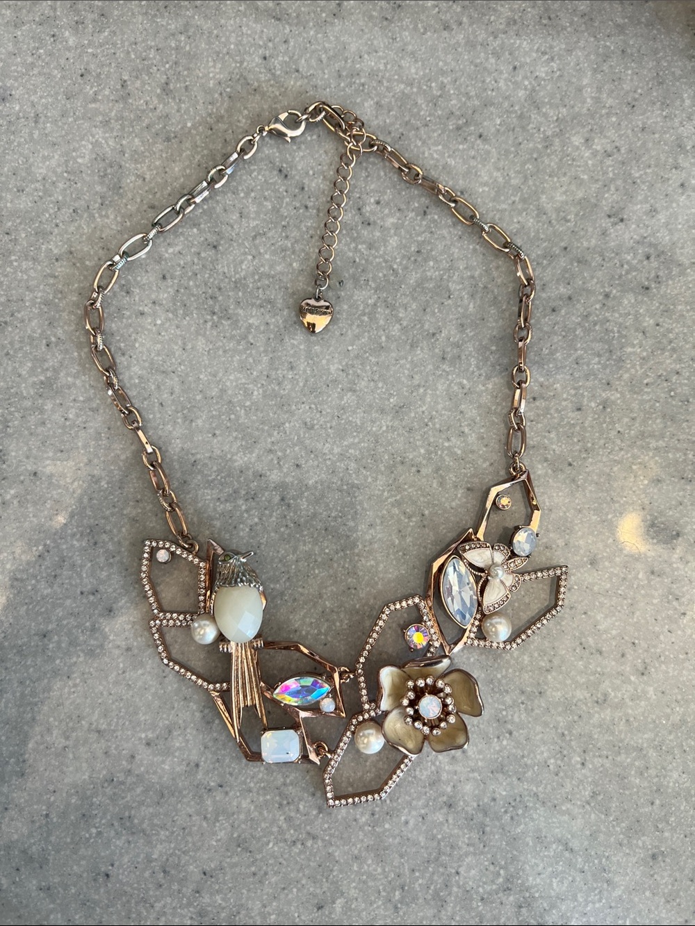 Crystal Flower Statement Necklace in Rose Gold-Betsey Johnson